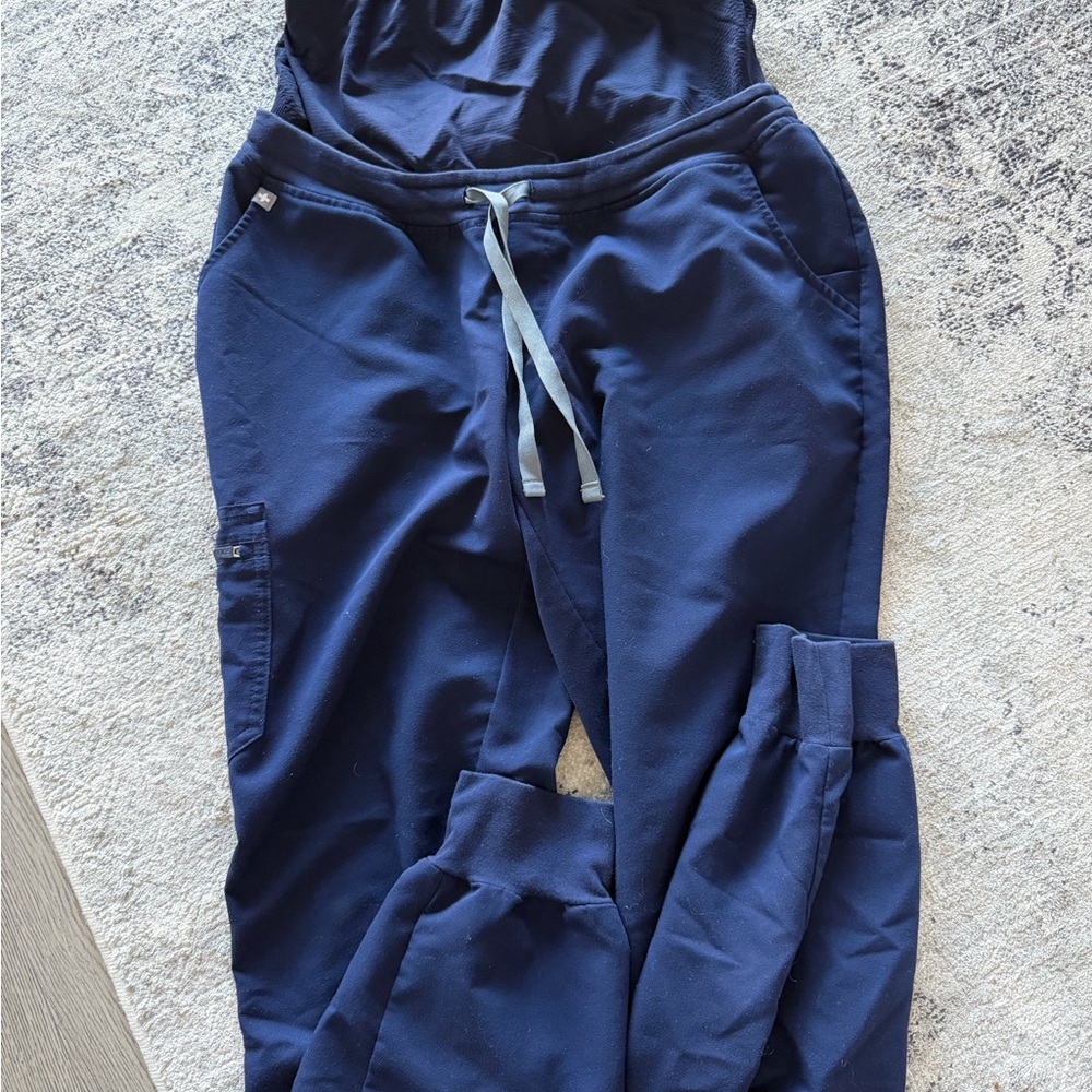 Figs maternity Navy Track Joggers with Contrast Drawstring